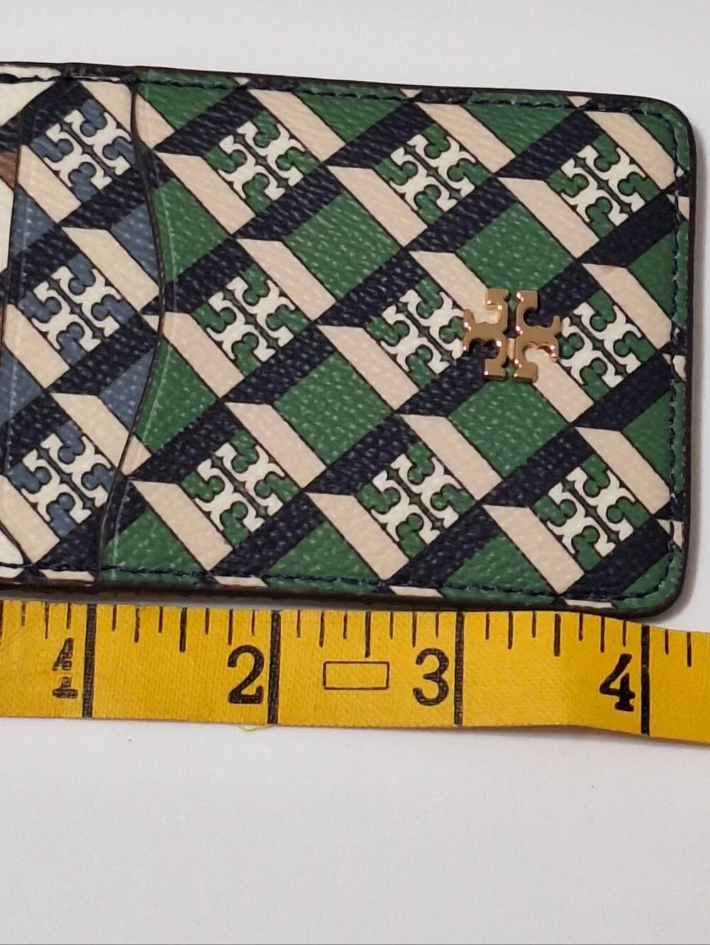 Tory Burch Geo Logo Color-Block Card Case Green Navy NWT Style 84754